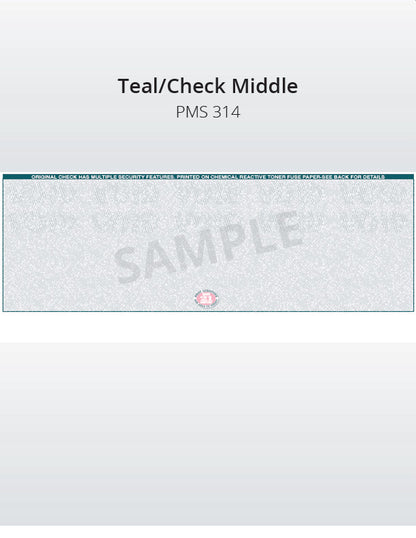 Middle Check, 1 Color, Secure Blank Check Stock, 2 Perforations (2500 per box)